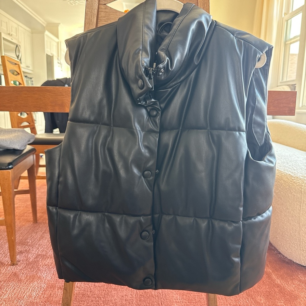 Zara Quilted Faux Leather Black Vest